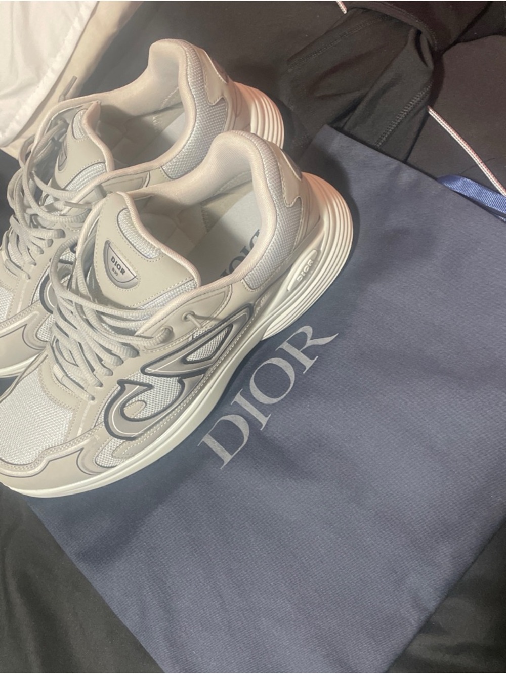 Dior Men's Light Gray Mesh & Leather Sneakers with Reflective Accents - Picture 7 of 8